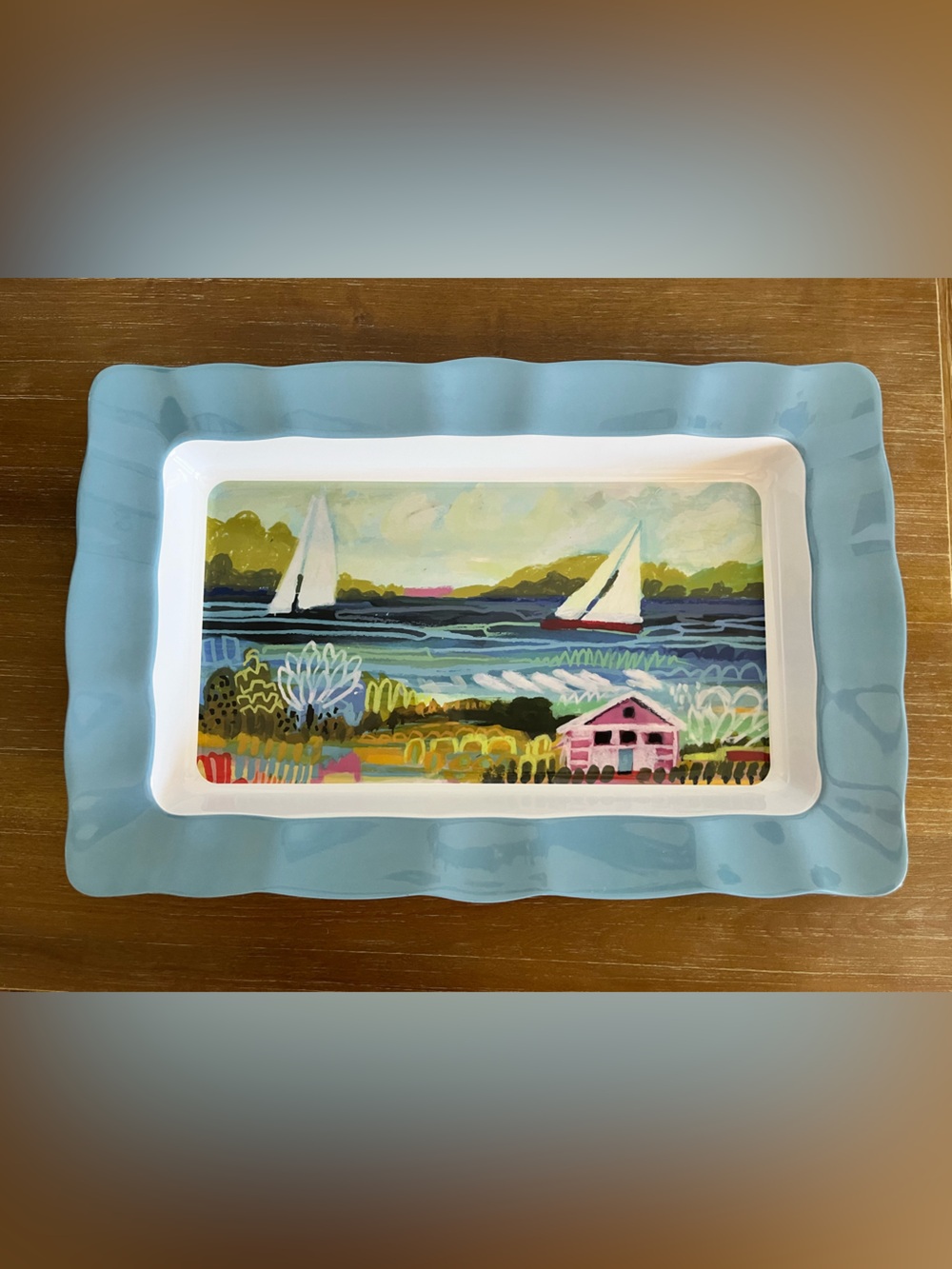 Tommy Bahama Melamine Large Serving Tray Platter Sailboat Coastal Seaside13x19.5